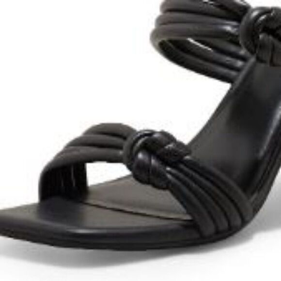 Black Square Open Toe Heeled Sandals Backless with Chunky Block Heel - Picture 4 of 8